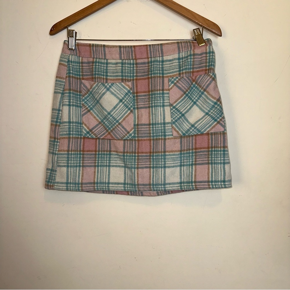Le Lis Pink Teal Plaid Mini Skirt